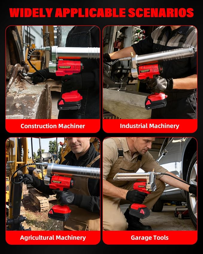 Cordless Electric Grease Gun for Milwaukee M18 18V Battery,12000 PSI Heavy Duty Grease Gun with LED,12" Flexible Hose & 8 Grease Couplers for Car Truck ATV Farm Equipment Lubrication, Tool Only