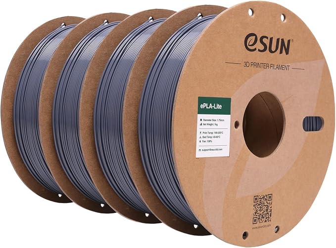 eSUN PLA Filament 1.75mm, High Toughness 3D Printer Filament Upgraded PLA Filament, Dimensional Accuracy +/- 0.03mm, 1KG per Spool, 4 Spools 3D Printing Filament for 3D Printers, Grey