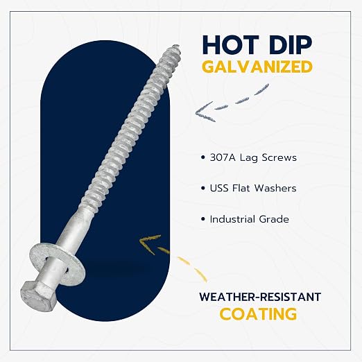 3/8 x 8 (50 Pack) Lag Screw Kit, 50 Screws and 50 washers, Hot Dip Galvanized, Meets ASME B18.2.1 Industrial/Commercial Grade by Makers Bolt