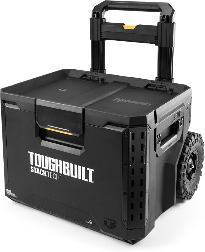 ToughBuilt Portable 2-in-1 Rolling Tool Box, Wheels & Stackable Design, Black