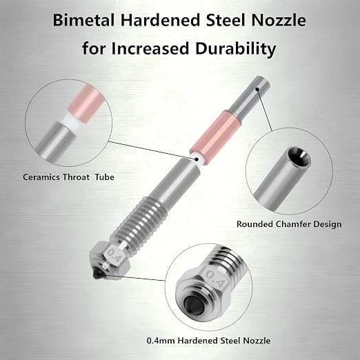 5PCS Bimetal Nozzle for QIDI Q2/Q2C, Quick-Swap Integrated Ceramic Throat Tube Hardened Steel Nozzle All-Metal HighTemperature Resistant Hotend 0.2/0.4/0.6/0.8mm Nozzles for QIDI Q2 3D Printer