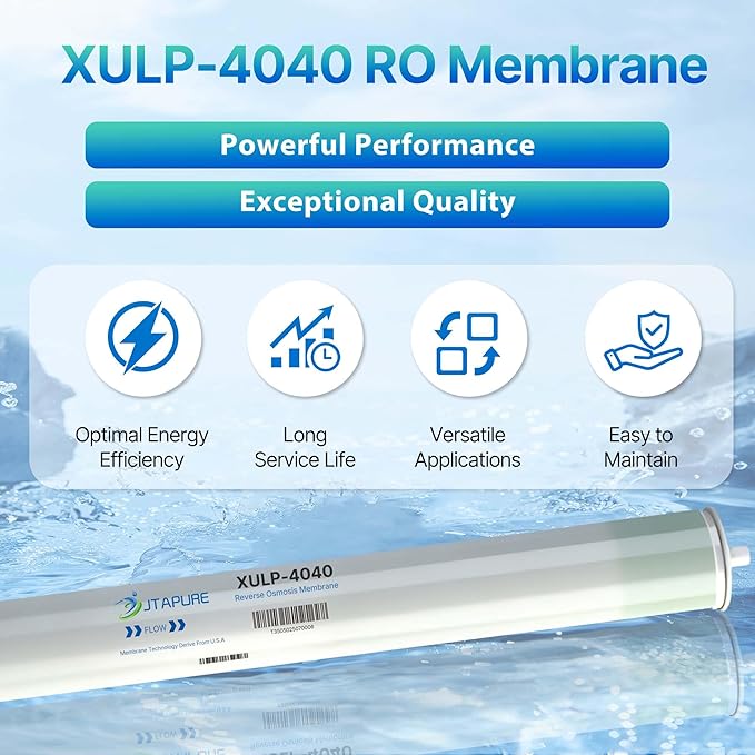 JTAPURE XULP 4040 RO Membrane, 2600 GPD Extra Low Pressure 100 PSI | 99% rejection 4x40 RO membrane for well water, groundwater and tap water systems with high output at only 100 PSI