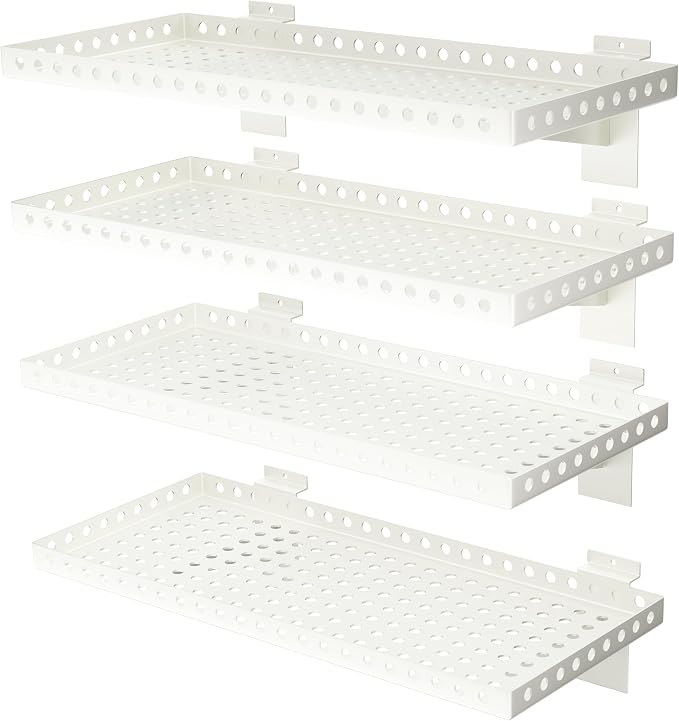 4 Pack Slatwall Shelves, Heavy Duty White Metal Slat Wall Shelf for Retail, Garage, Home Storage, 80 lbs Load Capacity, Universal Slatwall Accessories(10 x 24 Inch-4, White)