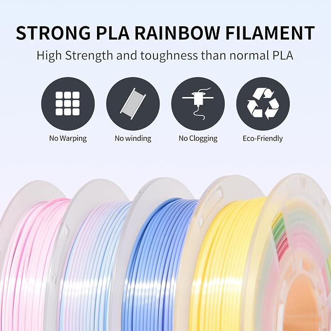 RAMBERY Silk Rainbow PLA 3D Printer Filament Bundle Shiny Multicolored Filament 1.75mm Fast Color Change 3D Printing Filament for Most 3D Printer, 4 Spools 250g Each (2.2lbs)