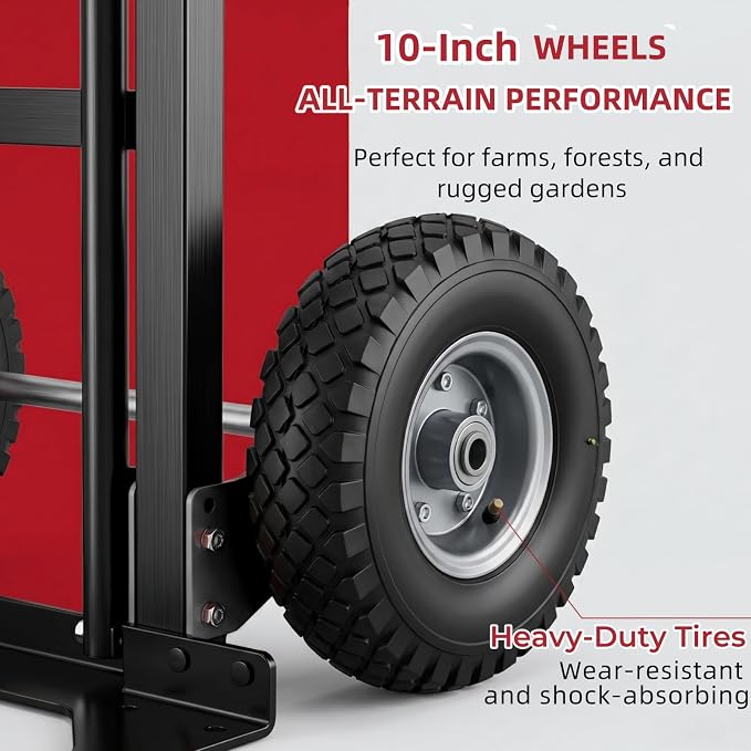 600 lbs Aluminum Hand Truck & Heavy Duty Dolly for Moving, Industrial Utility Cart with 10-Inch All-Terrain Pneumatic Tires, Secure Transport in Warehouse and Residential Use