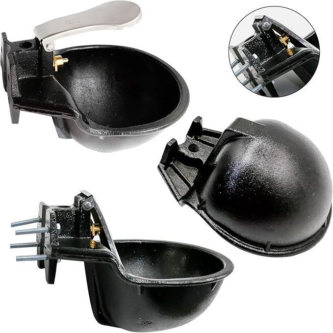 MDEOOSKY Extra Large Livestock Cast Iron Push-Paddle Automatic Horse Waterer with Accessories Livestock Water Trough 2.5L Heavy Duty Auto Drinking Metal Troughs for Horse Cattle Goat Pig Capacity