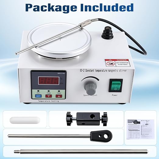 85-2 Lab Magnetic Stirrer Hot Plate 110V, Digital Temp Display, Stainless Steel Probe, 2600 RPM Lab Stirring System with Stir Bar & Support Stand for Laboratory Use 3000 mL Capacity