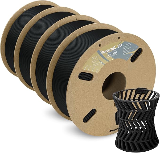 DURAMIC 3D PLA+ Printer Filament 1.75mm PLA Plus Neatly 4Kg Spools | PLA Pro Tougher and Stronger, Dimensional Accuracy Probability +/- 0.02mm 4Pack Black