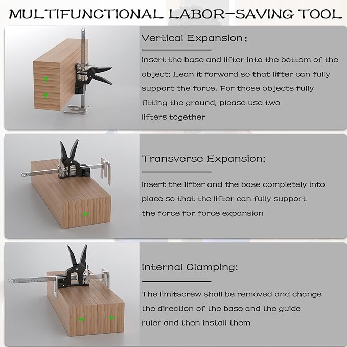 2Pcs Multi-Function Furniture Lifter Jack, 440LB Load Capacity with Slow/Fast Descent Control, Labor Saving Arm Tool for Lifting Door Panels, Wall Tile Locator, Cabinet Board