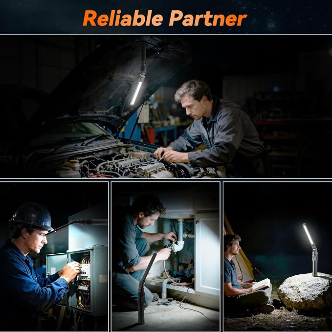 2Pack Magnetic Rechargeable LED Work Light/Flashlight for Mechanics | All Aluminum, 1500 High Lumens, Digital Display, 7 Modes, 360° Rotation, for Car Repairing, Emergency, Gifts for Father
