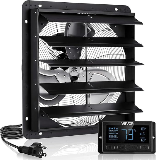 VEVOR 20 inch Exhaust Fan, Wall Mounted Attic Fan with Variable Speed, Temperature & Humidity Controller, 2900 CFM, Automatic Shutter