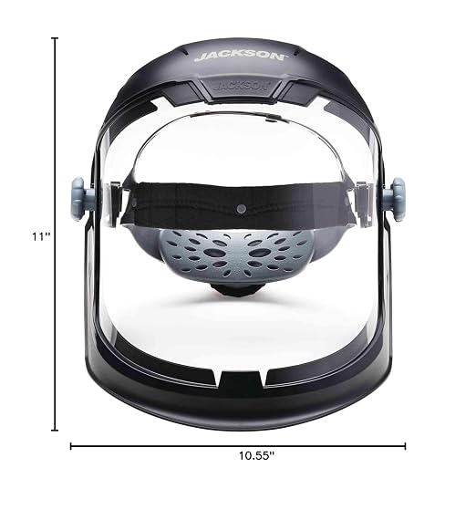 Jackson Safety Lightweight MAXVIEW Premium Face Shield - Mask with 370 Speed Dial Ratcheting Headgear, ANSI Z87.1, for Work, Grinding, Cutting - Uncoated - Clear Tint