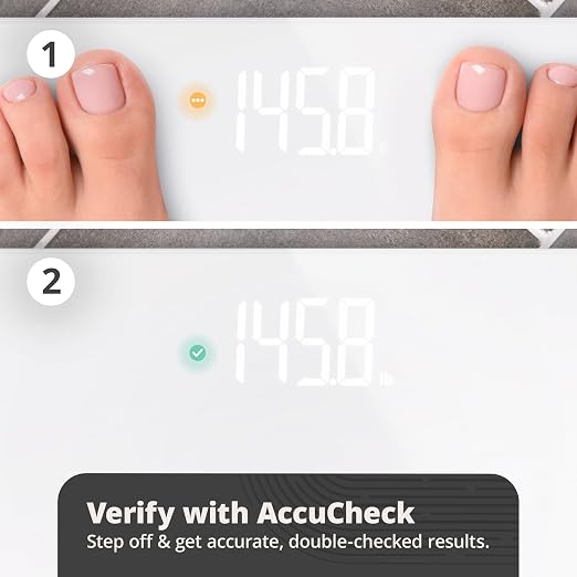 Greater Goods AccuCheck Digital Scale for Body Weight - Accurate Digital Bathroom Scale with High-Precision Sensors, Large Easy-to-Read Backlit Display, 400 lb Capacity, Auto Step-On (White)