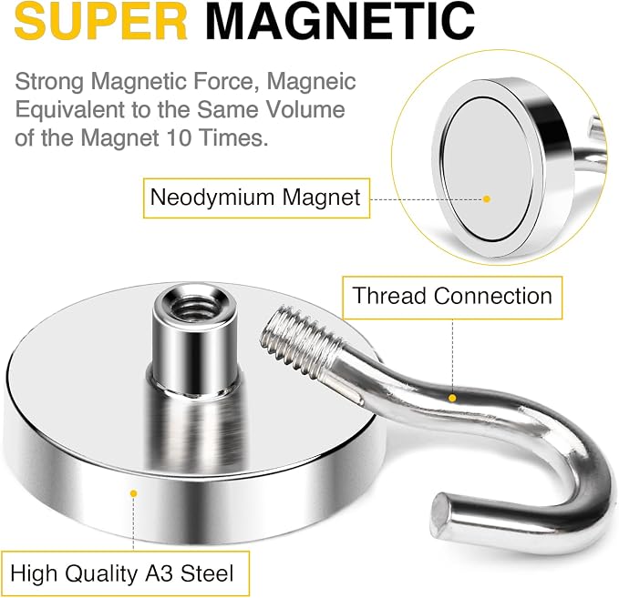 DIYMAG Magnetic Hooks, 170 LB Heavy Duty Strong Magnet with Hook, Rare Earth Neodymium Magnets for Hanging, Magnetics Hanger for Curtain, Home, Kitchen, Workplace, 10 Packs