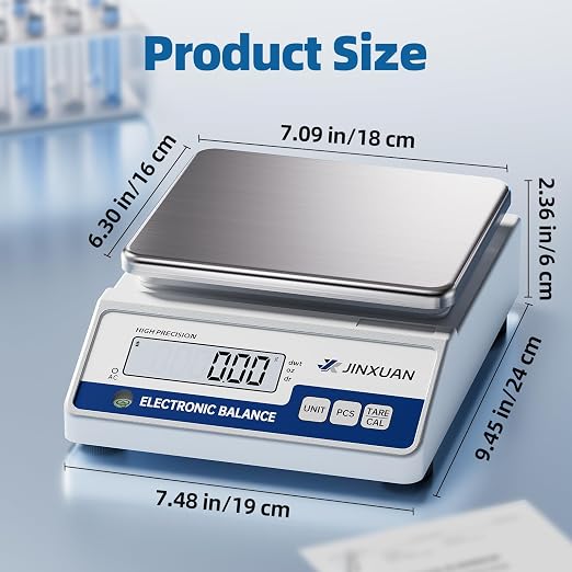 Lab Scale Gram Scale 6000gx0.01g Accuracy Laboratory Balance Scale Digital Scale Electronic Analytical Balance for Jewelry Gold Kitchen Lab, with 7 Units Conversion, 500g Weight, LCD Display