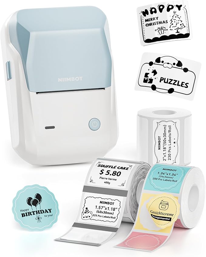 NIIMBOT B1 Label Maker Machine, Thermal Label Printer Easy to Use for Office, Home, Business, Came with 3 Roll Labels(Light Blue)