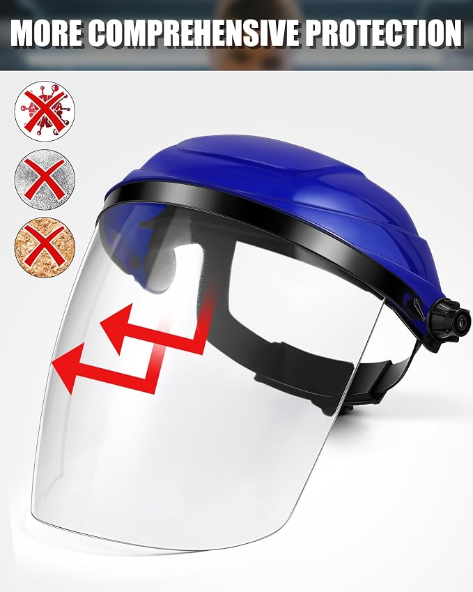 Tellegloww 8 Pack Safety Face Shield for Grinding and Cutting, Full Impact Resistant Face Shield Mask for Work Chemical Woodworking (Blue)
