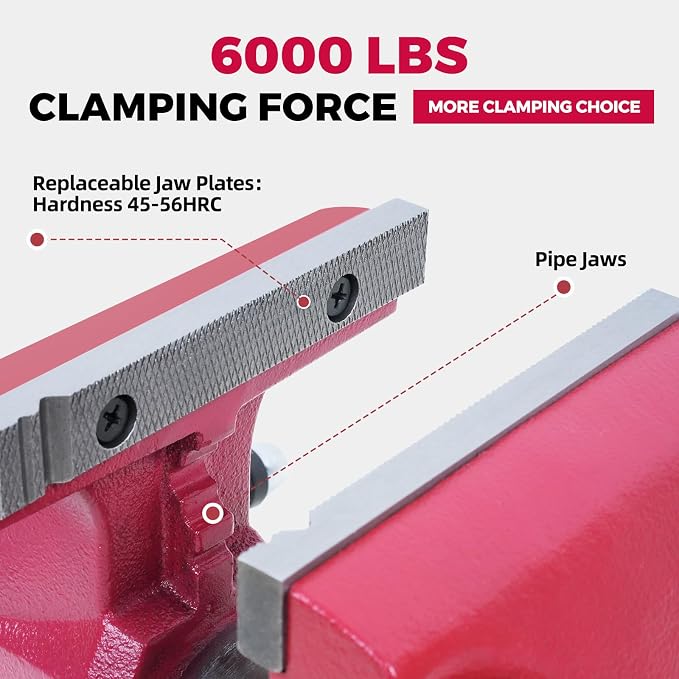 Forward Round Bench Vise 4 Inch, 1740B Economic Industrial Vice PRO with 360° Swivel Base, 4" Jaw Width, 4" Max Jaw Opening, 2-5/8" Throat Depth, 86,000PSI Ductile Iron