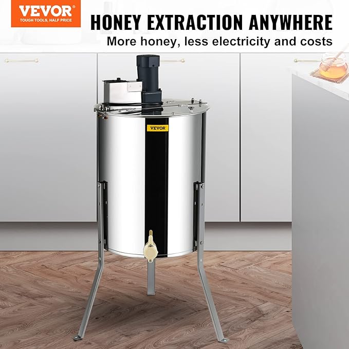 VEVOR Electric Honey Extractor, 4/8 Frame Stainless Steel Beekeeping Extraction, Honeycomb Drum Spinner with Transparent Lid, Apiary Centrifuge Equipment with Height Adjustable Stand