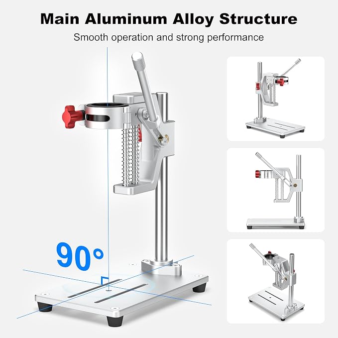 Drill Press Rotary Tool Workstation Stand with Wrench, Mini Portable Press & Tool Holder -1.5 Inch Depth & 360° Rotation - Ideal for Drilling Perpendicular and Angled Holes, DIY Crafts