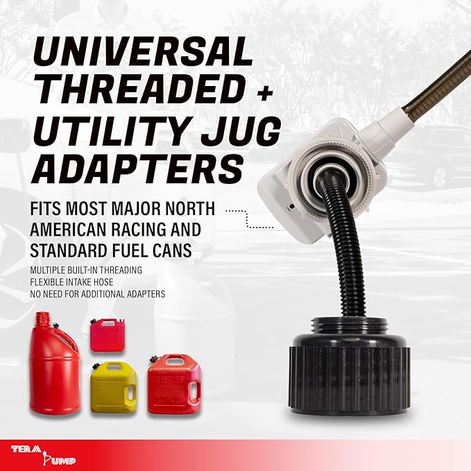 TERA PUMP 2nd Gen Gas Can Fuel Transfer Pump, Auto-Stop | Universal Spout Replacement, XL Intake Hose, For Gasoline, Diesel & Kerosene