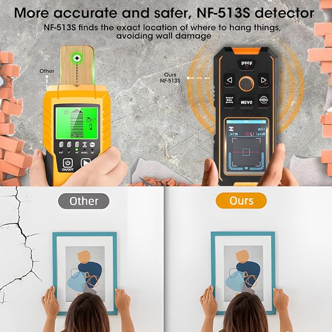 Stud Finder Wall Scanner, 5-in-1 Wall Detector with Laser Measure, Stud Locator with Smart Sensor, LCD Display and Voice, ±0.1° Digital Level, Digital Laser Distance Meter 40M/130ft