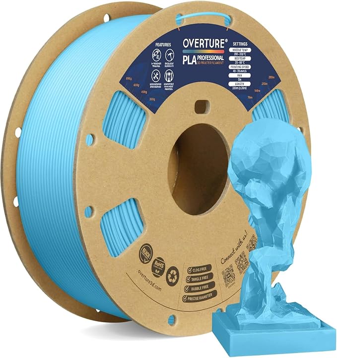 OVERTURE PLA Plus (PLA+) Filament 1.75mm, Stronger & More Durable, Professional Toughness 3D Printer Filament 1kg (2.2lbs), High Precision +/- 0.02mm, Tangle-Free (Light Blue)