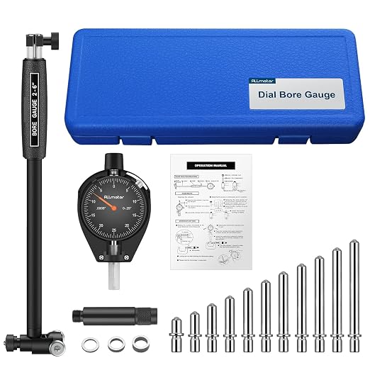 Dial Bore Gauge 2-6 Inch,0.001"Accuracy,Internal Diameter Measuring Tool with 0.25"Dial Indicator,Precision Bore Gage Set with 11 Measuring Heads & Storage Case for Cylinder Engine Hole Gauge