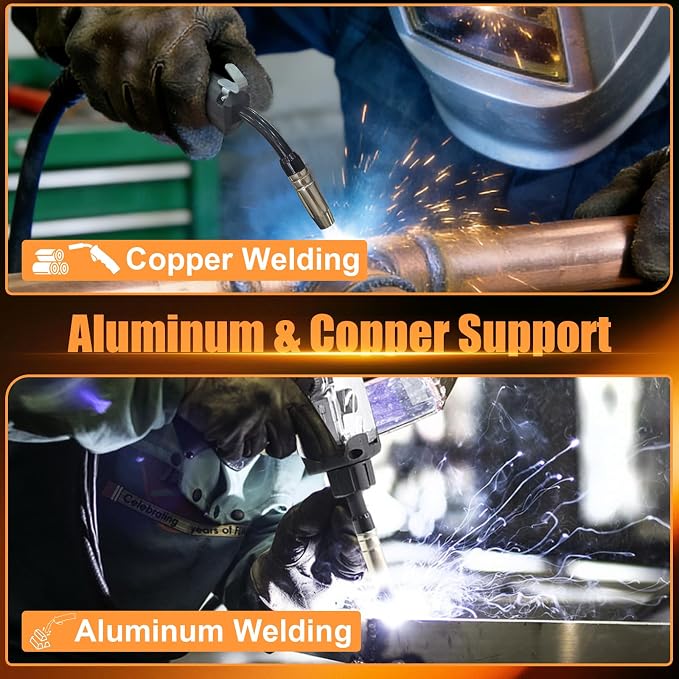 HIZONE MIG-200PRO MIG Welder, 200Amp 110/220V 8 in 1 MIG Welding Machine, Gas MIG/MAG/Flux MIG/Spool Gun/Spot Welding/Lift TIG/Stick Multiprocess Welder, Aluminum & Copper Support