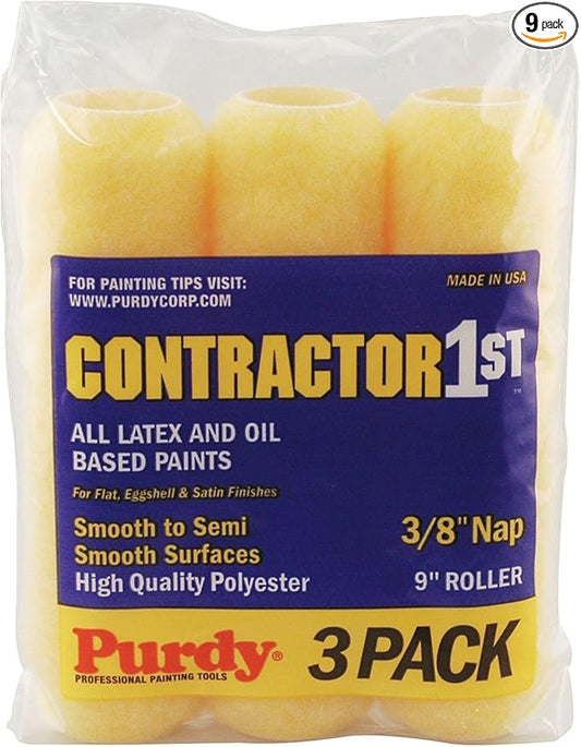9-Pack of 9" x 3/8" Nap Purdy 140867000 Contractor 1st Roller Cover, Polyester 3-Pack