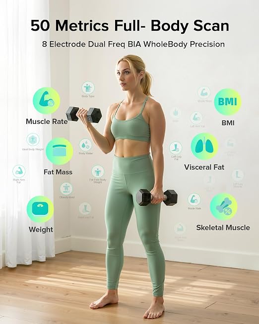 RunStar Scale for Body Weight and Fat Percentage, 8-Electrode Full Body Composition Monitor 28 Body Metrics Sync App, BMI, Muscle Mass-High Accuracy Digital Bathroom Scale with 3-Metric Display