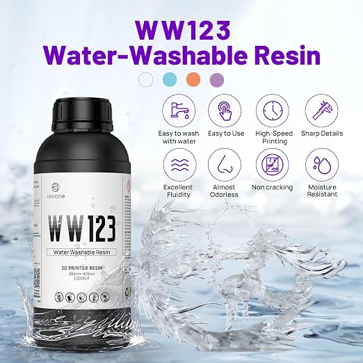 RESIONE Water-Washable 3D Printer Resin, Crystal Clear, – Low Odor, Fast Curing, High Precision Photopolymer Resin for LCD DLP MSLA, Easy to Clean with Water, Beginner Friendly, 1KG