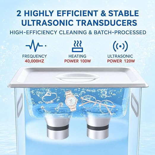 3L Ultrasonic Cleaner with Heater and Digital Timer, 40kHz 120W Professional Ultrasonic Jewelry Cleaning Machine, Stainless Steel Sonic Cleaner for Watches, Glasses, Retainers, Coins and Small Parts