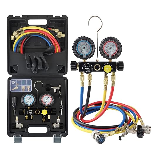 Lichamp HVAC Gauges with Hoses, AC Manifold Gauge Set R134A R410A R404A R22 Refrigerant Gauges and 1/4 HP 3.5 CFM Vacuum Pump, HVAC Single Stage Vacuum Pump for R134a R410a R22 R12