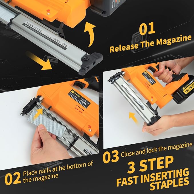 JEXUGK Cordless Brad Nailer, 18 GA Nail Gun Battery Powered with 2 x 4.0Ah Battery, 2 in 1 Electric Nail Gun with 1000 Brad Nails and 1000 Staples, Finish Nailer for Woodworking & Home Improvement