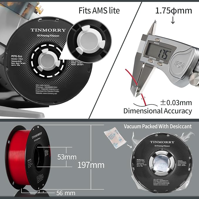 TINMORRY PETG Filament 1.75, Rapid PETG-Eco 3D Printer Filament, Compatible with Most FDM 3D Printers, 1 KG 1 Spool, Red