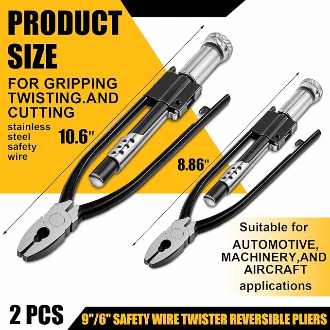 2 Pcs Reversible Safety Wire Twister Pliers Left and Right Twists Aircraft Wire Twisting Tool Automatic Metal Lock Twister for Aircraft Automobile Industries (6 Inch,9 Inch)
