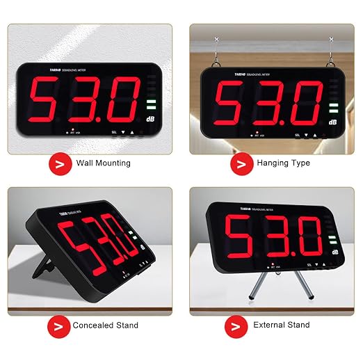 30dB-130dB Digital Sound Level Meter, 13in TA654B Wall Hanging Digital Decibel Reader with Large LCD Display, Environmental Digital Screen Noise Monitoring Device for Office, Home