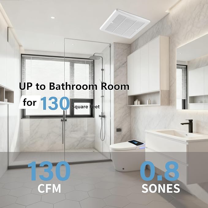 Tech Drive Bathroom Fan with Humidity Sensor,130 CFM,0.8 Sone,6-Inch Duct | No Attic Access Needed, Very Quiet Ventilation Exhaust Fan,Easy to Install Ceiling Mounted, White