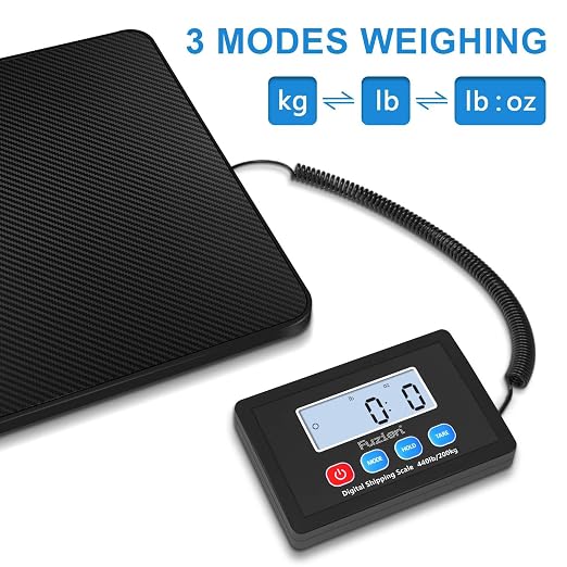 Fuzion Shipping Scale, 440LB x 10g High Accuracy Postal Scale, Hold & Tare | Carbon Fiber Platform, Digital Shipping Postal Scale for Packages, Luggage, Mailing, Postage, Battery & AC Adapter Included