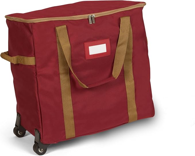 Covermates Keepsakes Rolling Treasurekeeper Storage Bag – Heavy-Duty Polyester with Dual Wheels & Handles – Protects Holiday Decorations with ID Window & Dual Zipper Access, Red