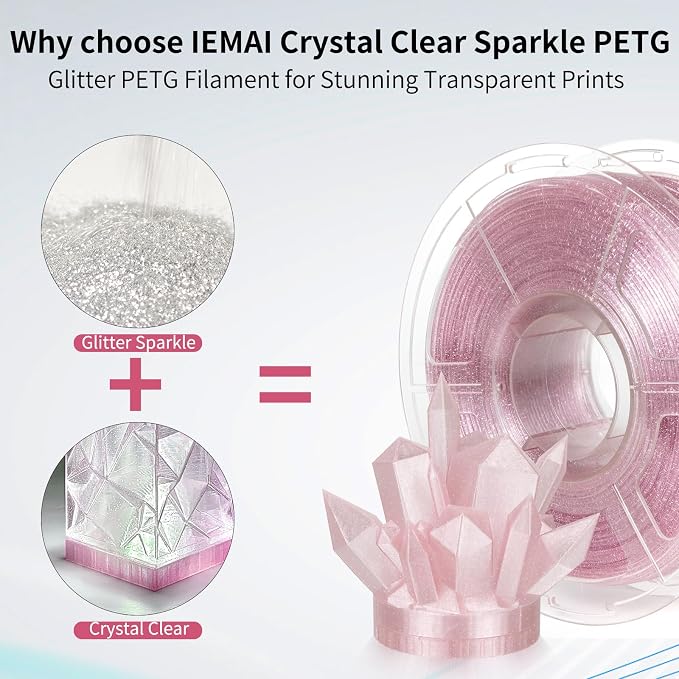 IEMAI Glitter Clear PETG Filament 1.75mm Rainbow 1KG, Sparkly Transparent Finish 3D Printer Filament, Fast Color Change Gradient for Lampshades, Home Decor & DIY Models