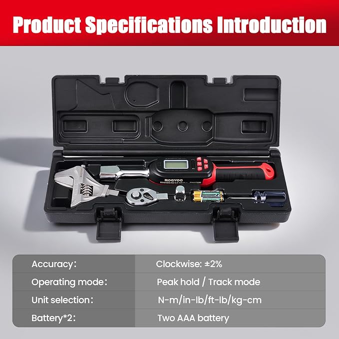 Adjustable Digital Torque Wrench 5-100 ft.lb/6.8-135 N.m, Interchangeable Electronic Torque Wrench with 42 mm Open End and 1/2 inch Ratchet, 2% Accuracy, LED Buzzer Alert, for HVAC