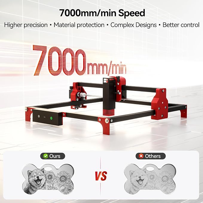 Laser Engraving Machine, Woxcker S2 5W Laser Engraving Machine, 300mm*300mm Bed Size 0.05mm Laser Spot for DIY, Wood, Metal, Acrylic, Leather, Beginner-Friendly(Class 1 Output Wattage: 5000 mW)