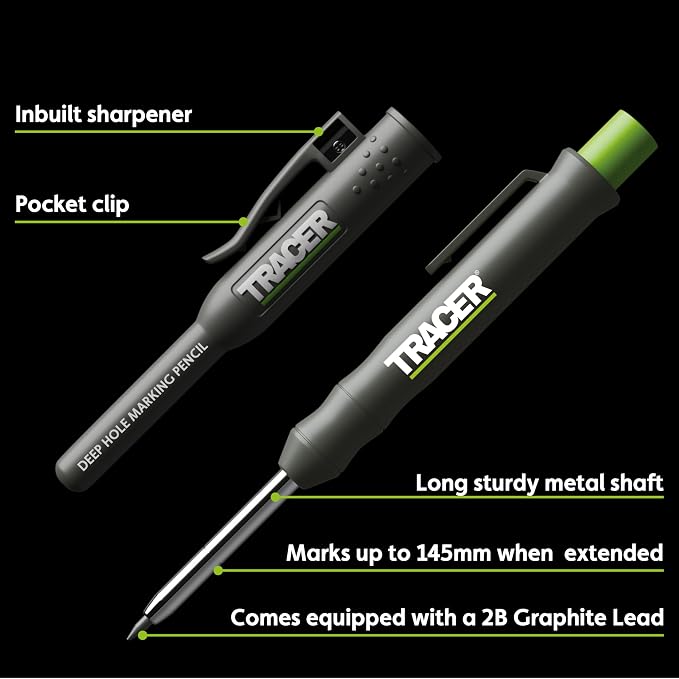 TRACER Contour Gauge 250mm (10”) Precise Marking Gauge with TRACER Deep Hole Construction Pencil. Gauge and Carpenters Pencil Set