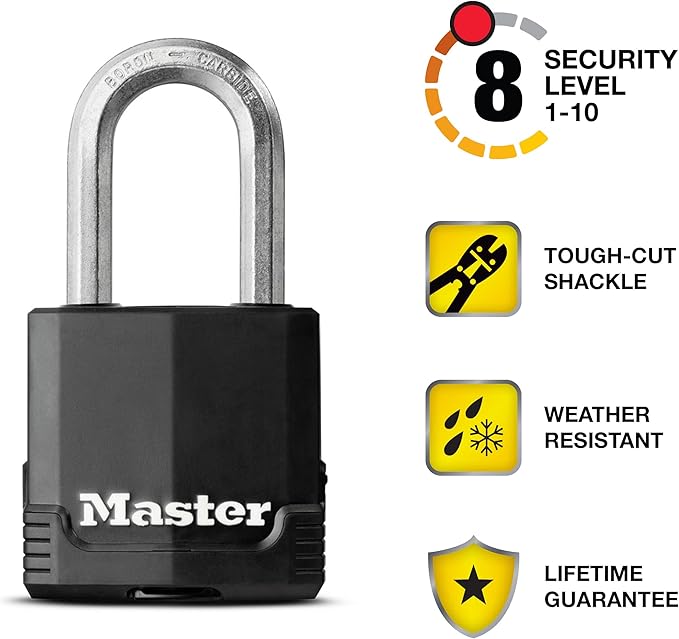 Master Lock Black Magnum Keyed-Alike Padlocks with All-Weather Cover, Outdoor Lock for Fence or Gate with a 1-7/8 Inch Lock Body and 1-1/2 Inch Shackle, 3-Pack