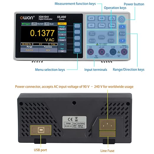 OWON XDM1041 USB/RS232 Digital Multimeter 55000 Counts High Accuracy Universal Desktop Multimeters Meter with 3.7Inch LCD Screen