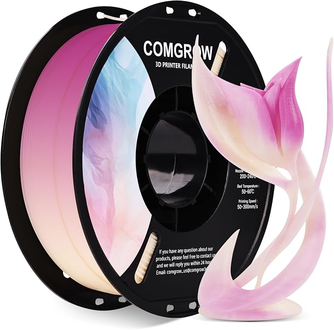 Comgrow 3D Printer Photosensitive Filament Single Color Light Change PLA 1kg (2.2 lbs) Spool 3D Printing Materials, Dimensional Accuracy +/- 0.03 mm, 1.75 mm, Light Change Purple