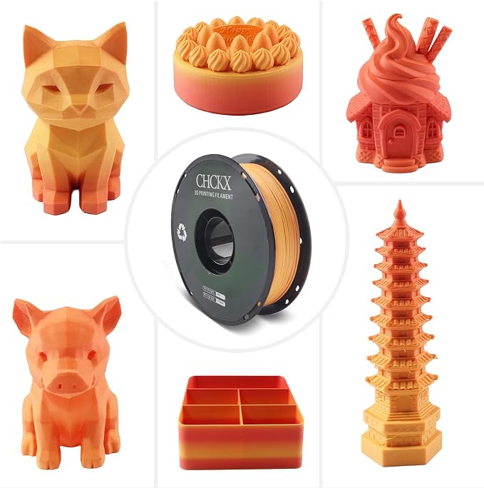 Matte Rainbow PLA 3D Printer Filament, 1.75mm, 1KG Spool (2.2lbs),Gradient Filament for Most FDM 3D Printers, Autumn Orange