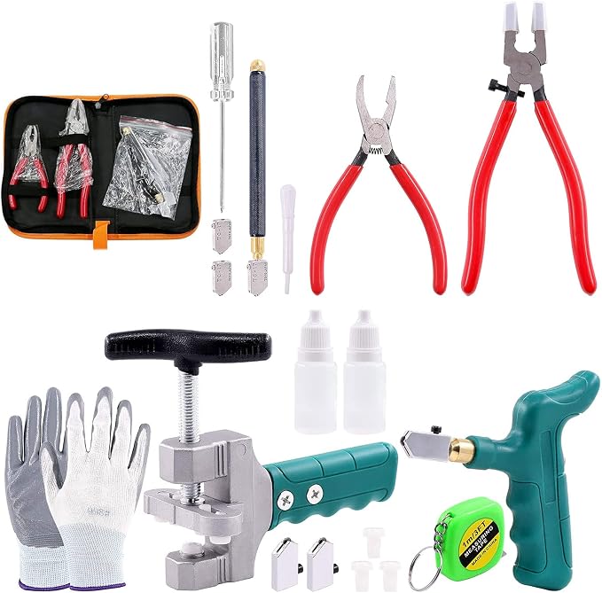 Swpeet 9Pcs Glass Cutter Tool Kit + 12Pcs 2 in 1 Glass Tile Cutter Tool Kit